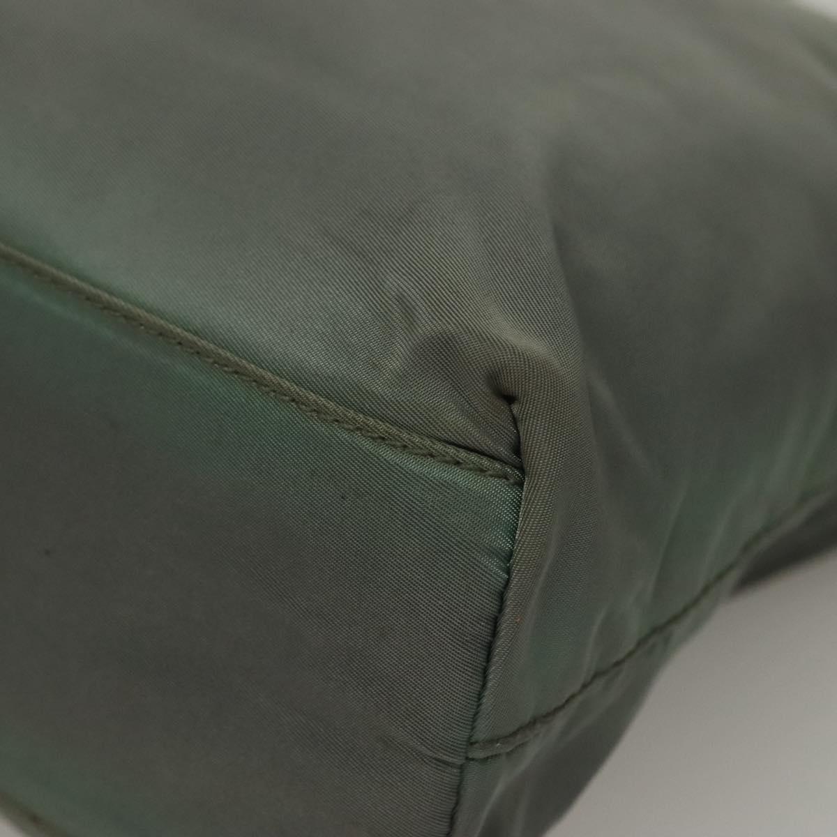 PRADA Hand Bag Nylon Khaki Silver Auth 135704