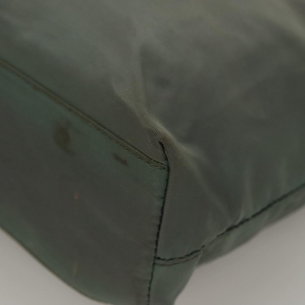 PRADA Hand Bag Nylon Khaki Silver Auth 135704