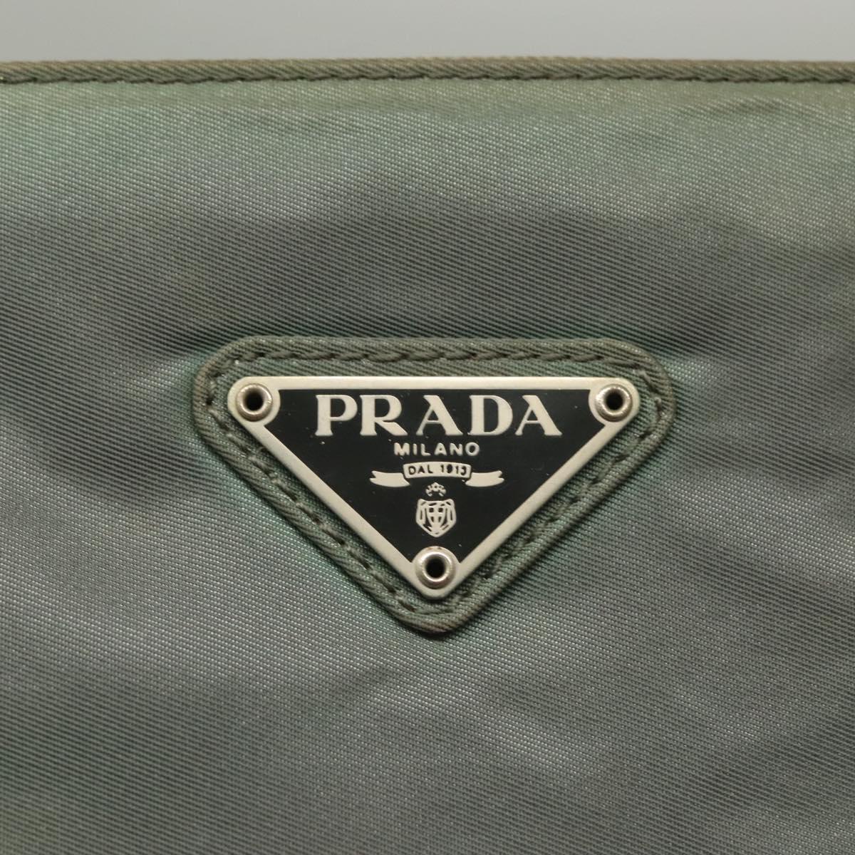 PRADA Hand Bag Nylon Khaki Silver Auth 135704