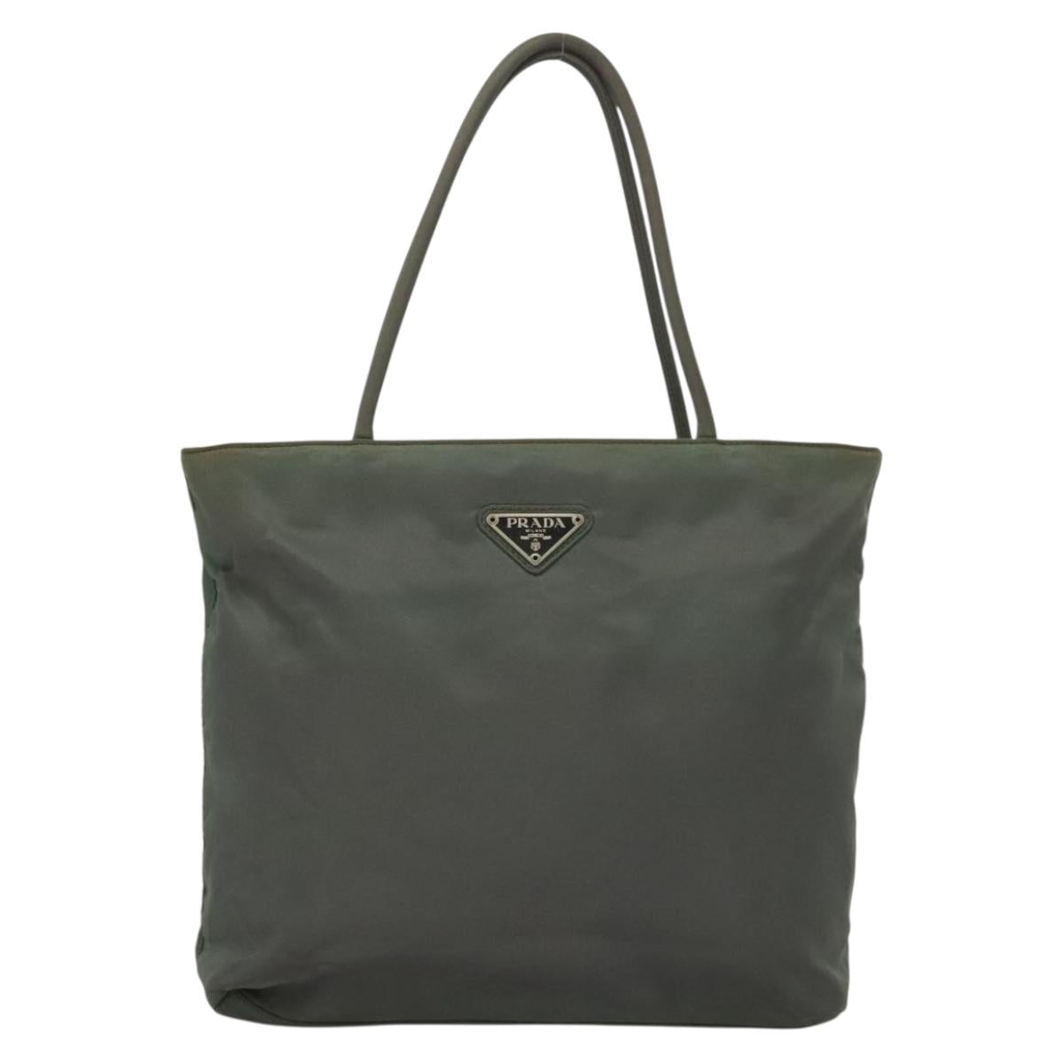 PRADA Hand Bag Nylon Khaki Silver Auth 135704