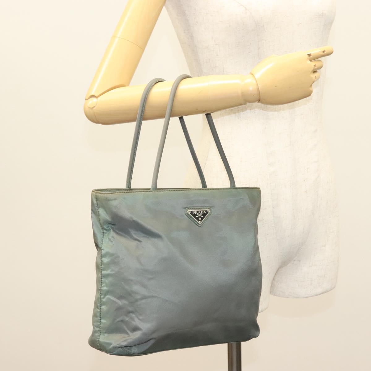 PRADA Hand Bag Nylon Khaki Silver Auth 135704