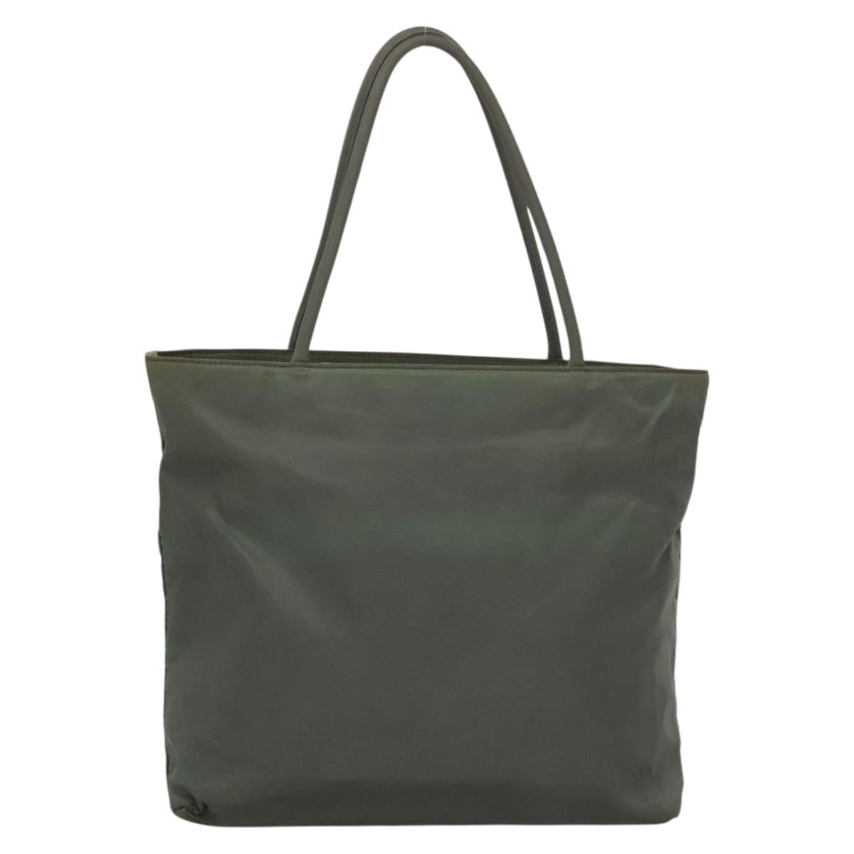 PRADA Hand Bag Nylon Khaki Silver Auth 135704