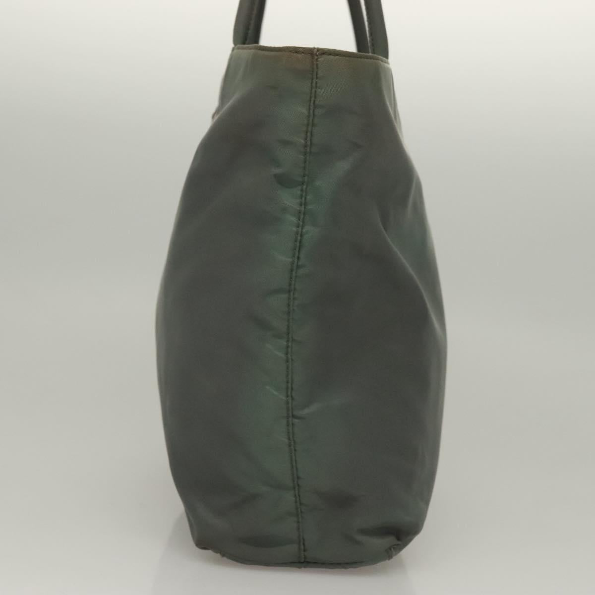 PRADA Hand Bag Nylon Khaki Silver Auth 135704