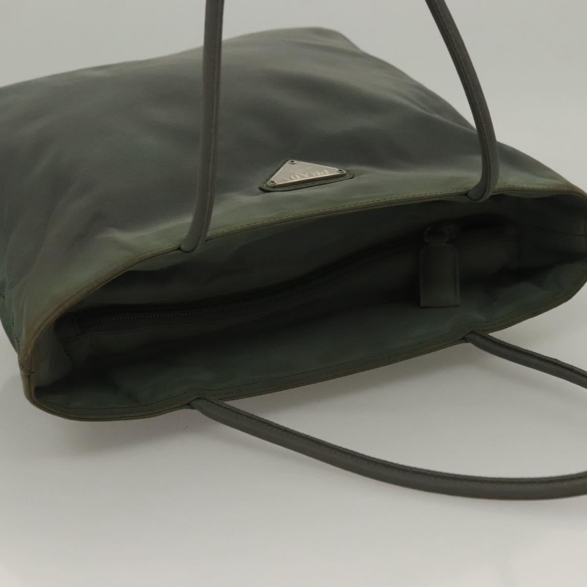 PRADA Hand Bag Nylon Khaki Silver Auth 135704