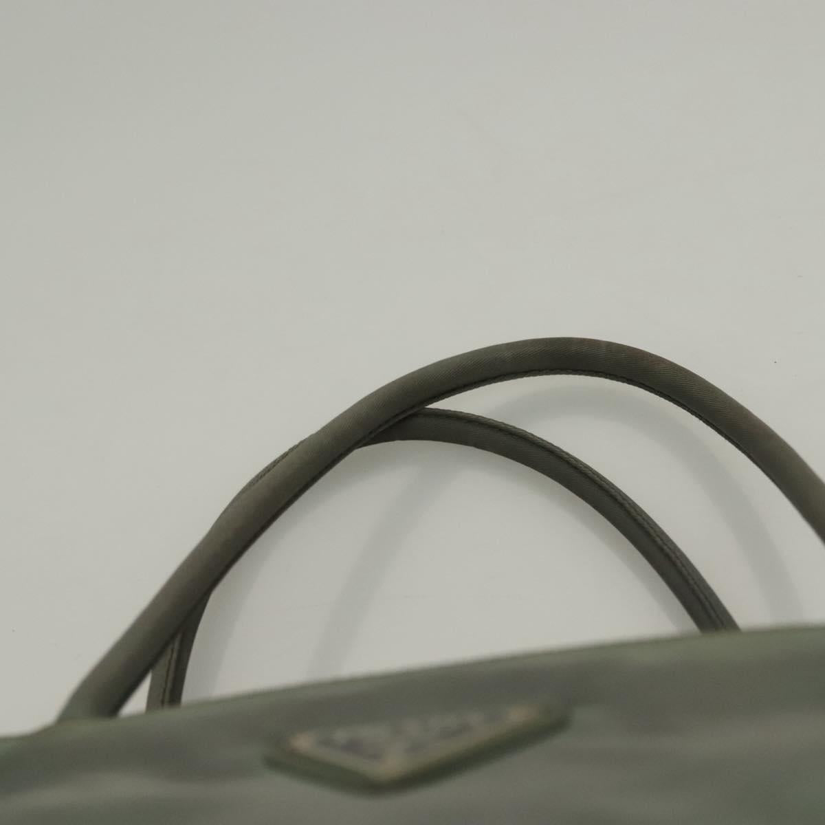 PRADA Hand Bag Nylon Khaki Silver Auth 135704