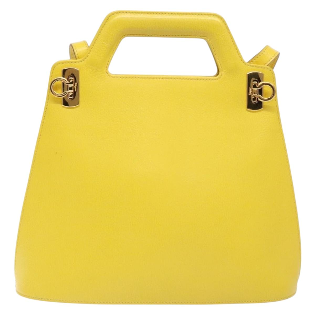 Salvatore Ferragamo Hand Bag Leather 2way Yellow Auth 135797