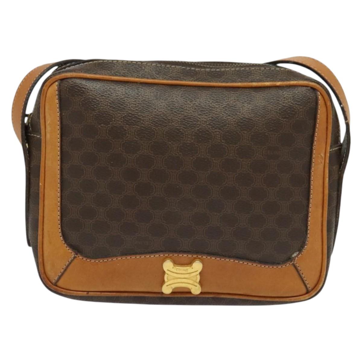 CELINE Macadam Canvas Shoulder Bag PVC Leather Brown Gold Auth 135803