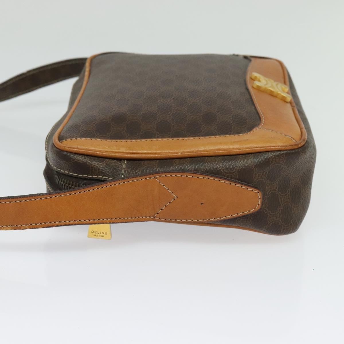 CELINE Macadam Canvas Shoulder Bag PVC Leather Brown Gold Auth 135803