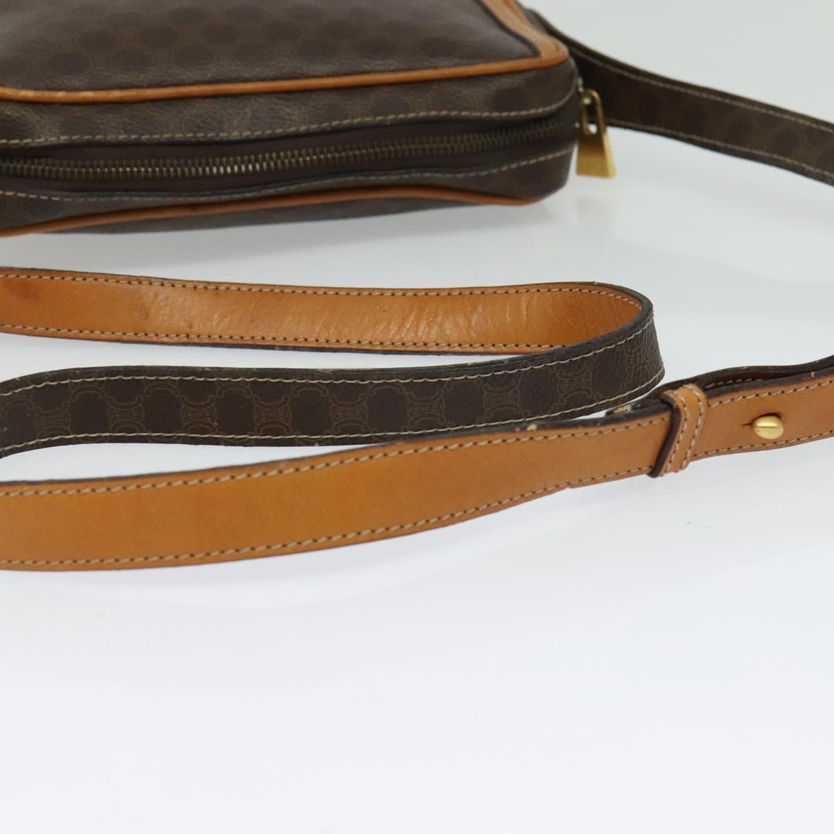 CELINE Macadam Canvas Shoulder Bag PVC Leather Brown Gold Auth 135803