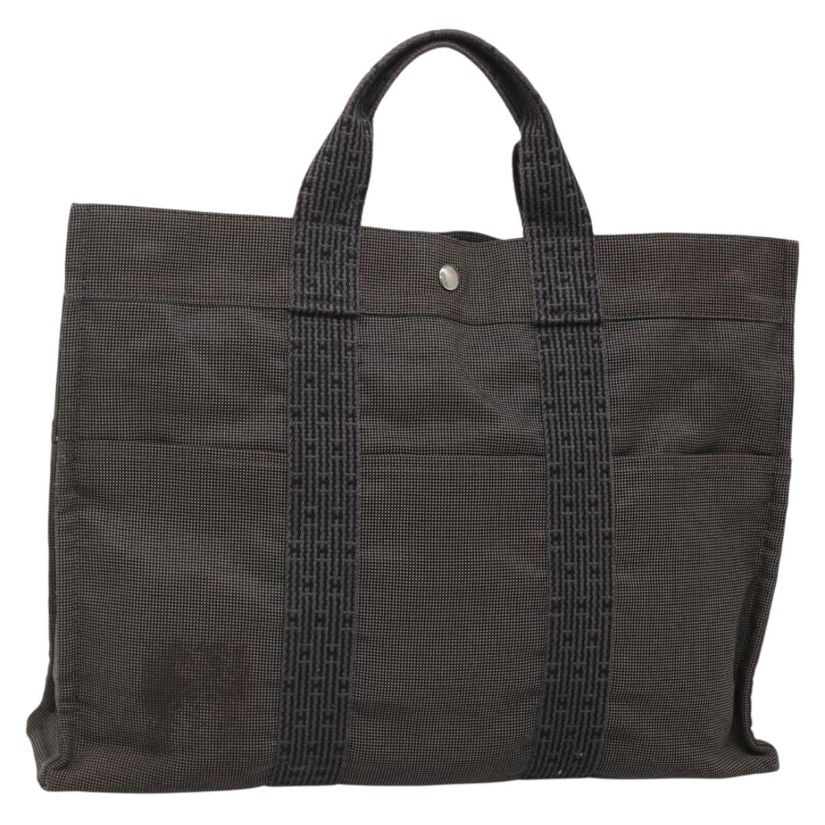 HERMES Her Line MM Hand Bag Canvas Gray Auth 135814