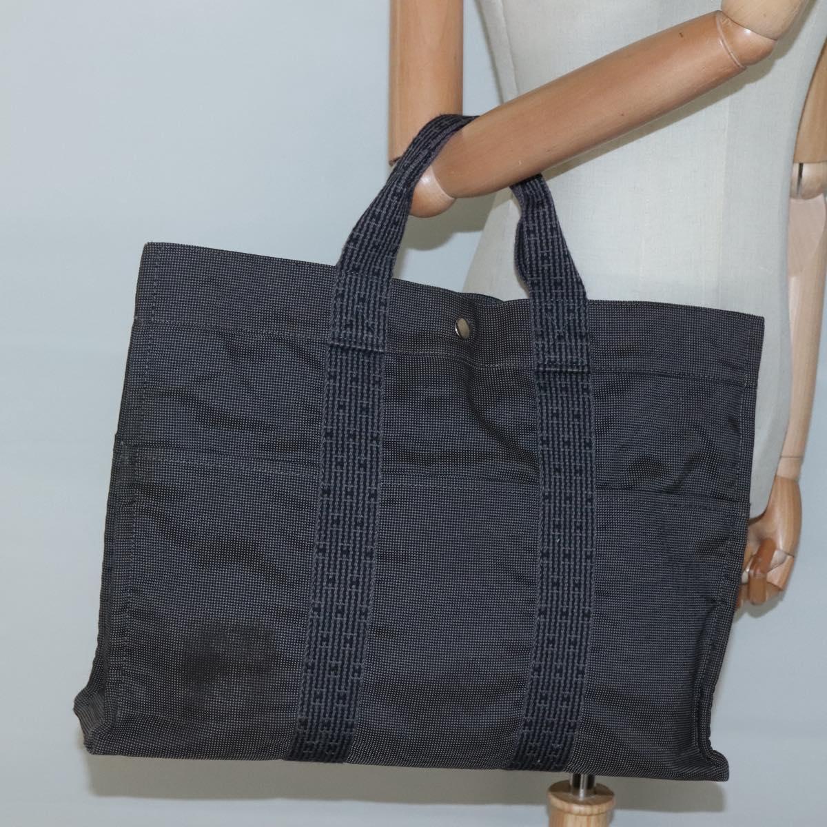 HERMES Her Line MM Hand Bag Canvas Gray Auth 135814