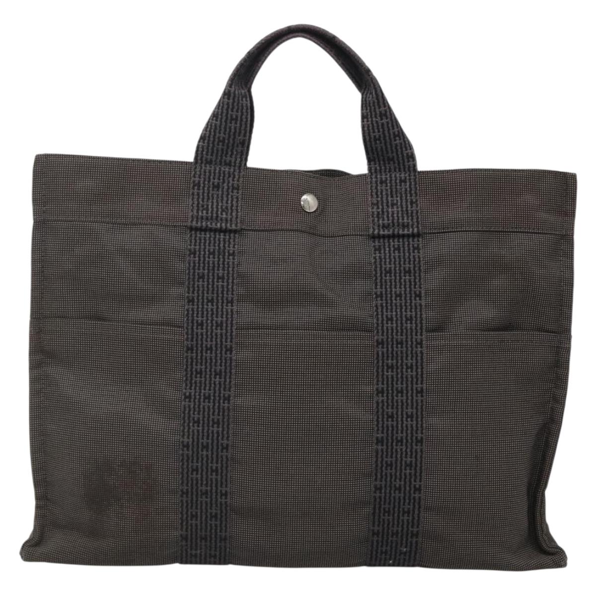 HERMES Her Line MM Hand Bag Canvas Gray Auth 135814