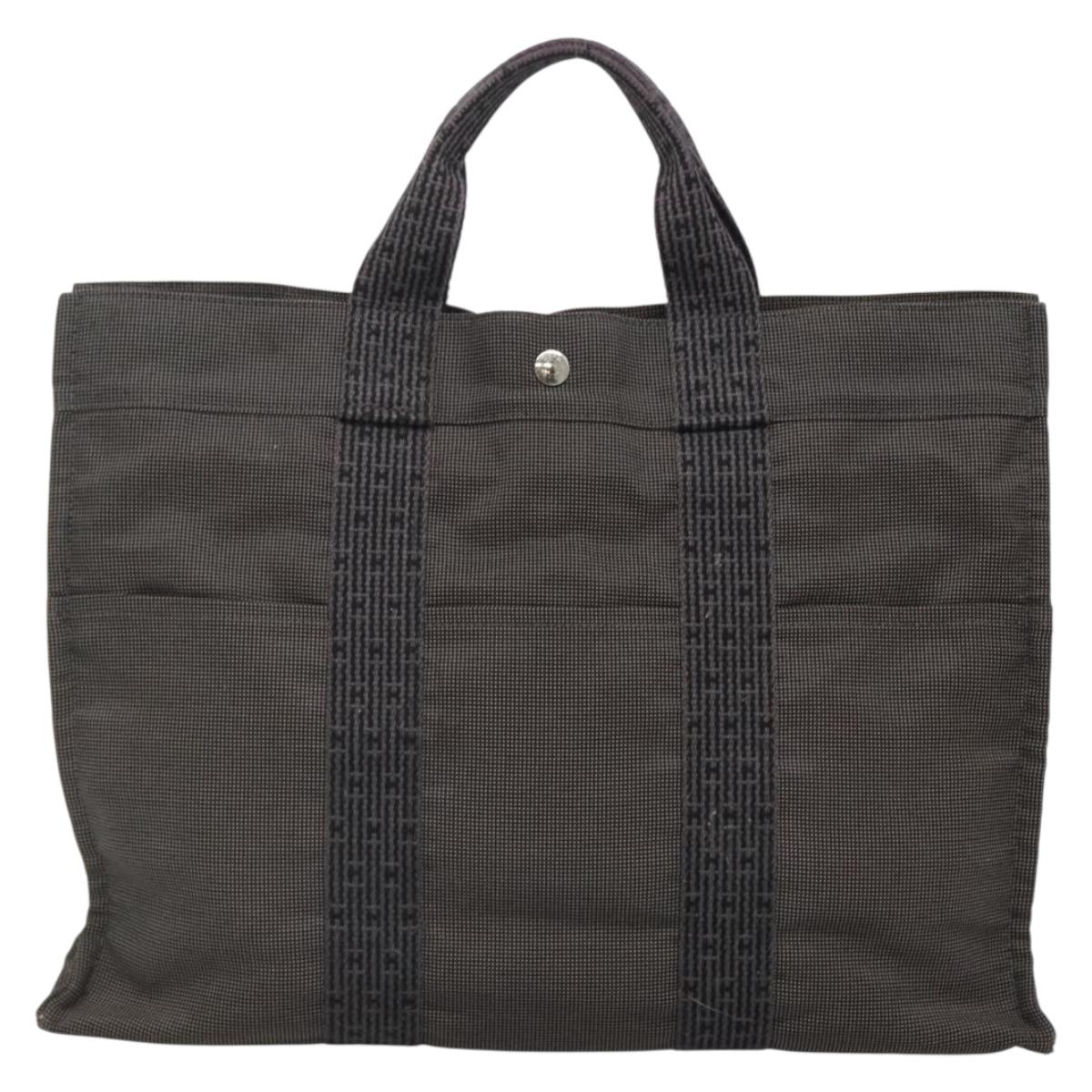 HERMES Her Line MM Hand Bag Canvas Gray Auth 135814