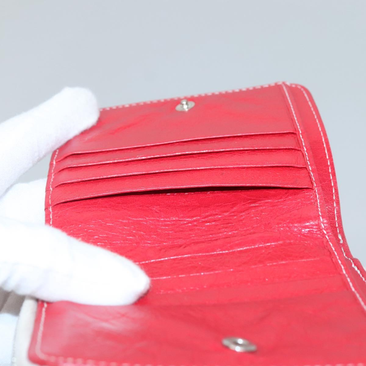 BALENCIAGA Bifold Wallet Leather Red Silver Auth 135817