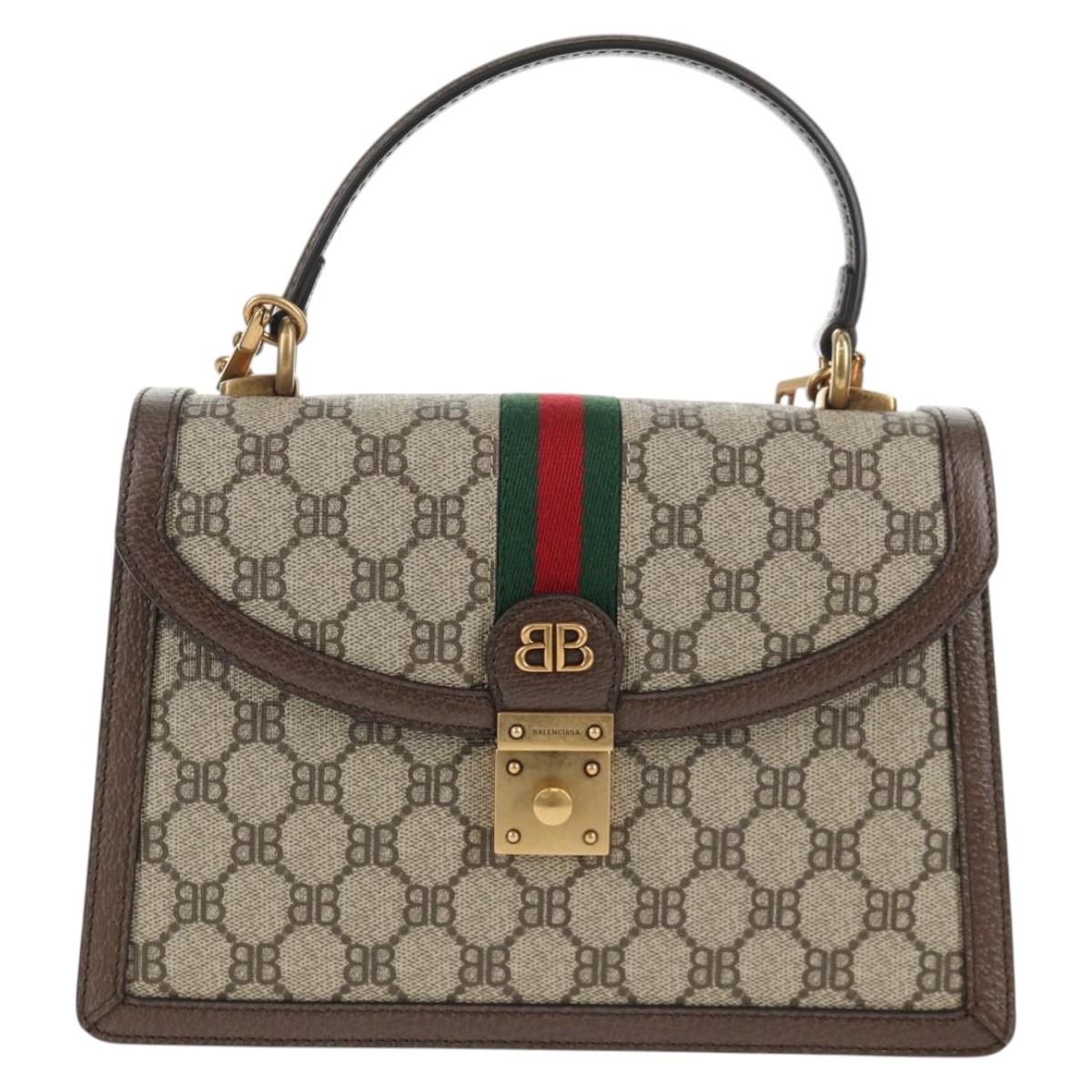 GUCCI Balenciaga Collaboration Web Sherry Line Bag PVC Beige 680119 Auth135820SM