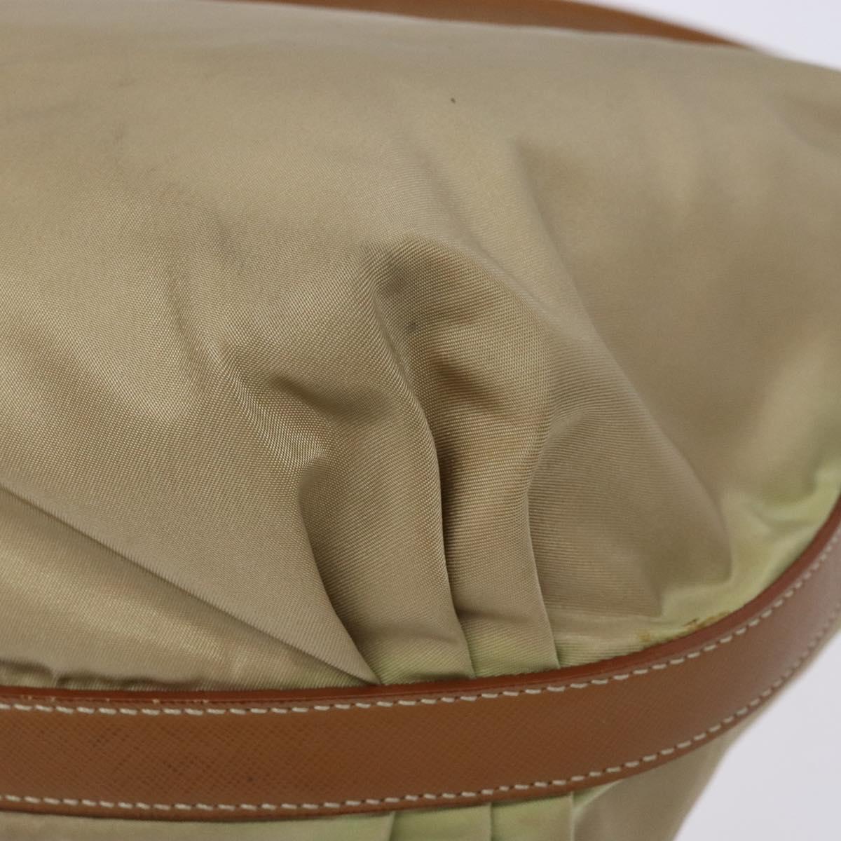 PRADA Tote Bag Nylon Beige Silver Auth 135926