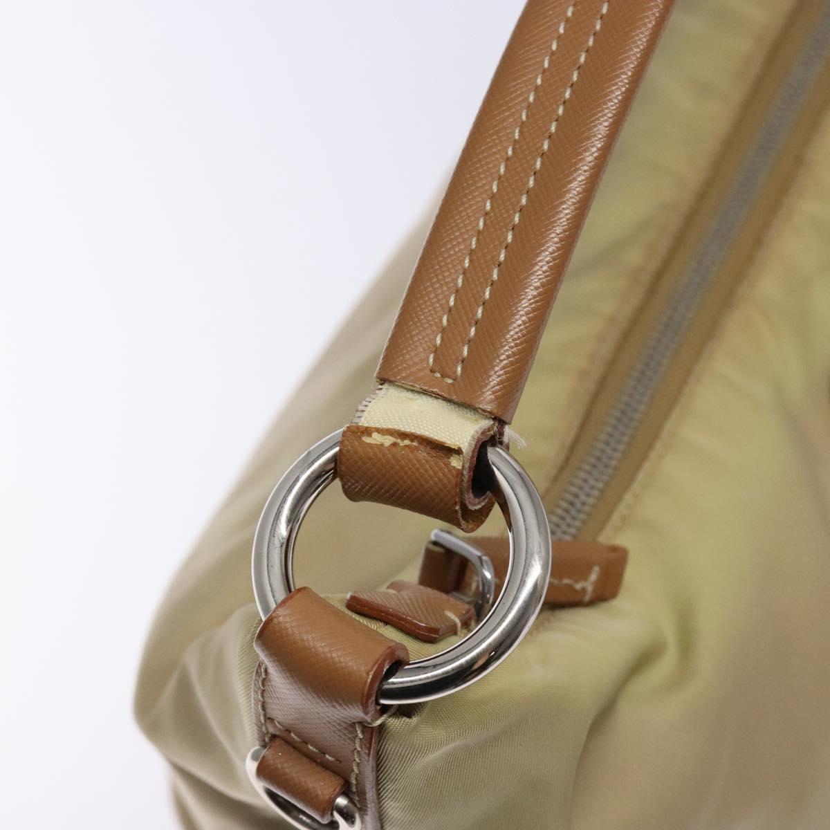 PRADA Tote Bag Nylon Beige Silver Auth 135926
