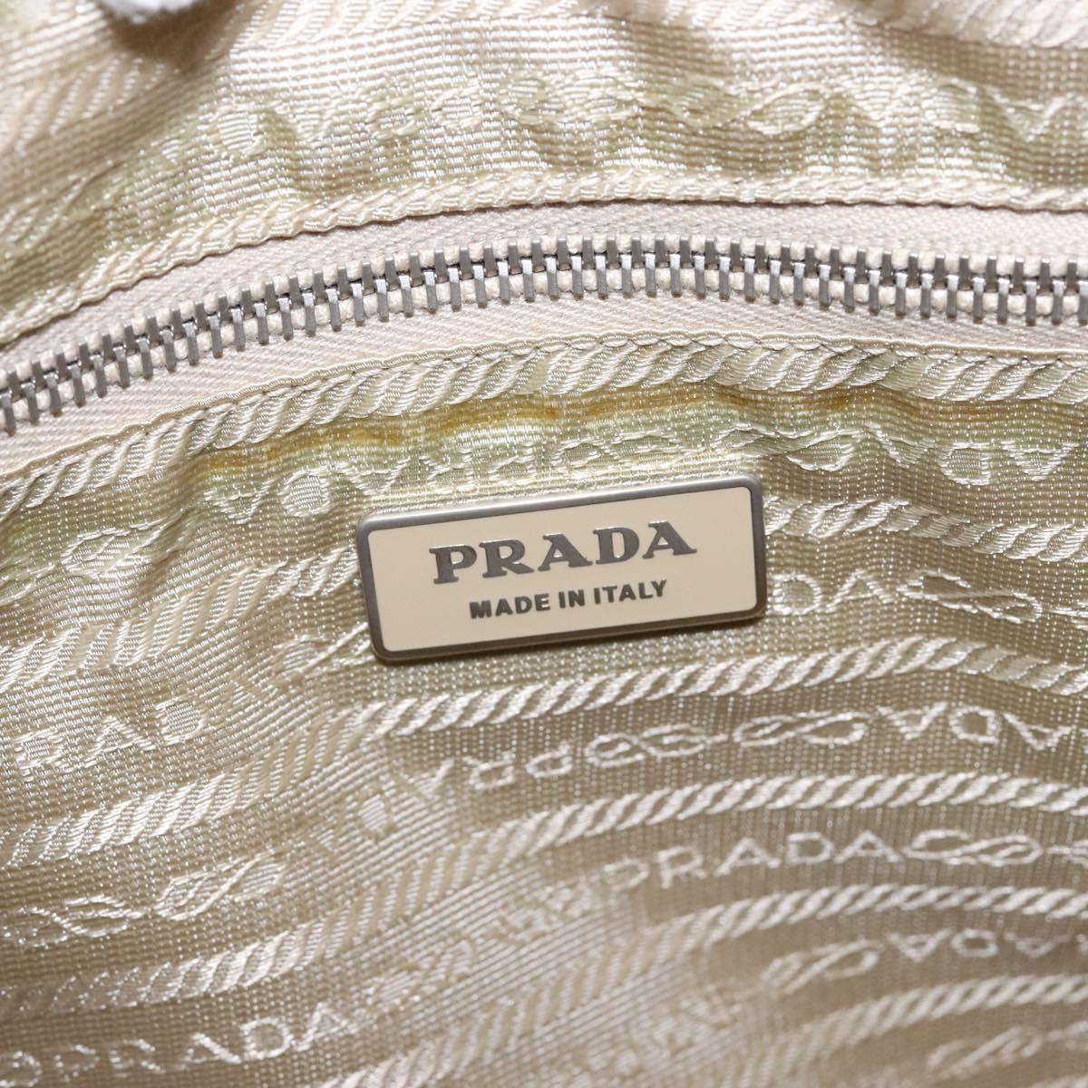 PRADA Tote Bag Nylon Beige Silver Auth 135926