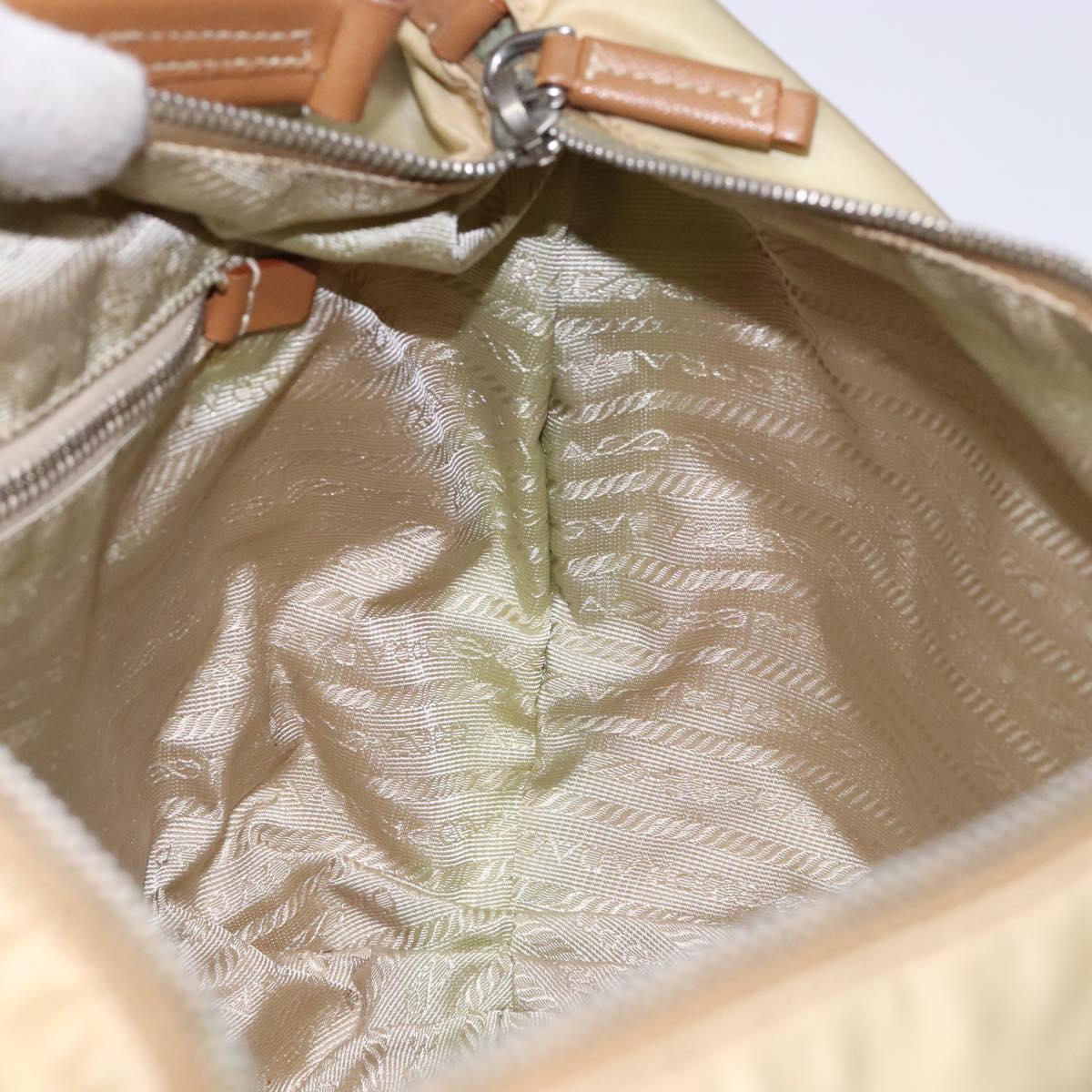 PRADA Tote Bag Nylon Beige Silver Auth 135926