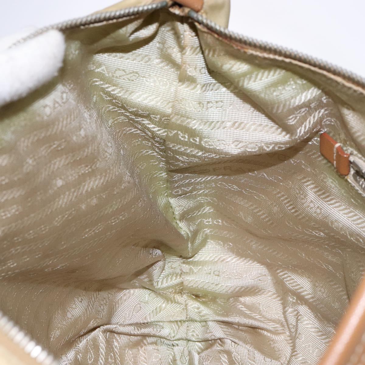 PRADA Tote Bag Nylon Beige Silver Auth 135926