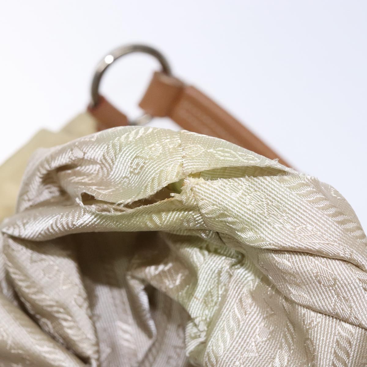 PRADA Tote Bag Nylon Beige Silver Auth 135926