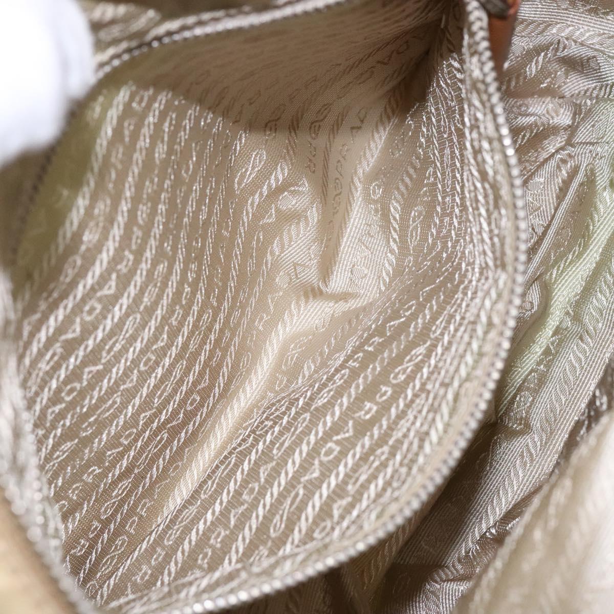 PRADA Tote Bag Nylon Beige Silver Auth 135926