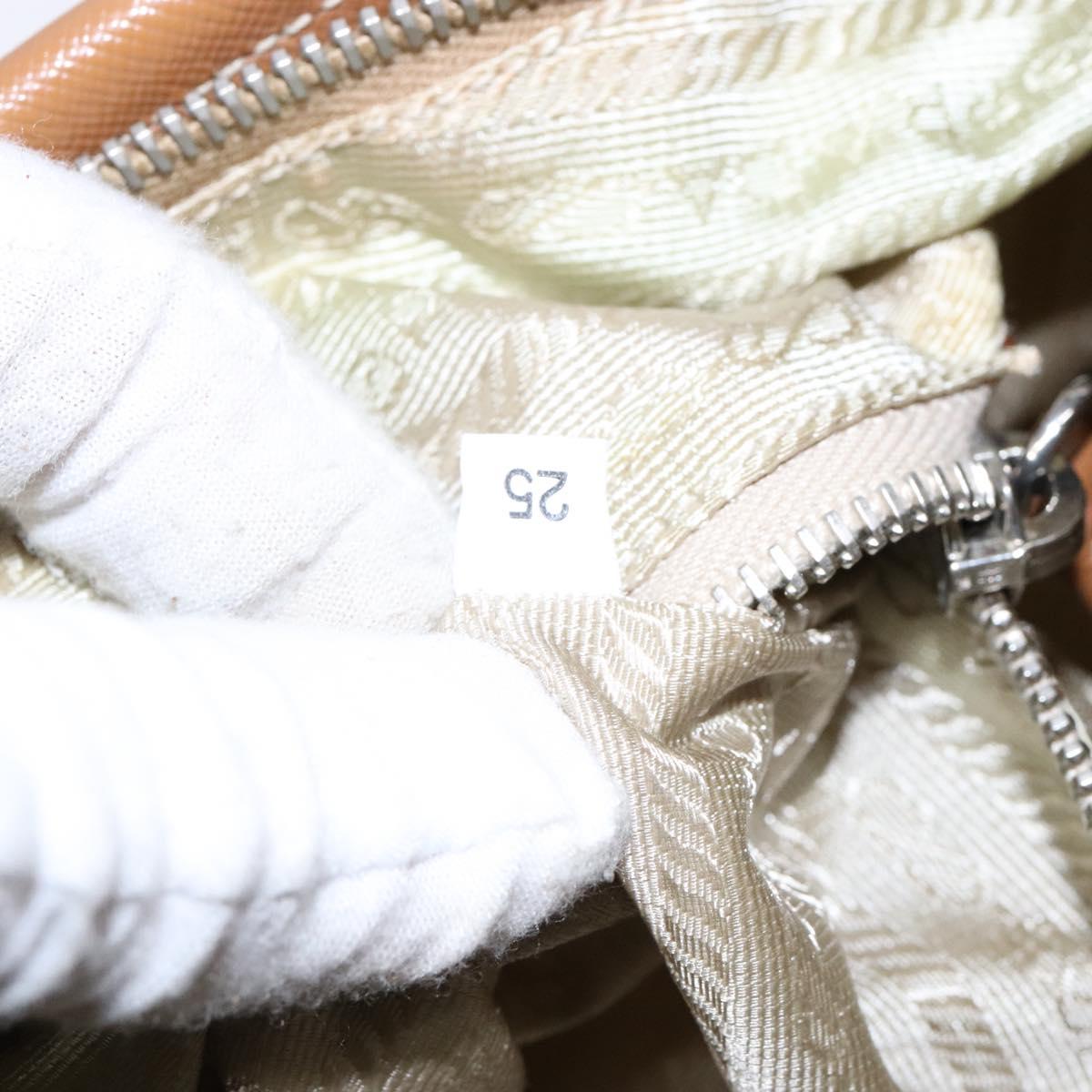 PRADA Tote Bag Nylon Beige Silver Auth 135926