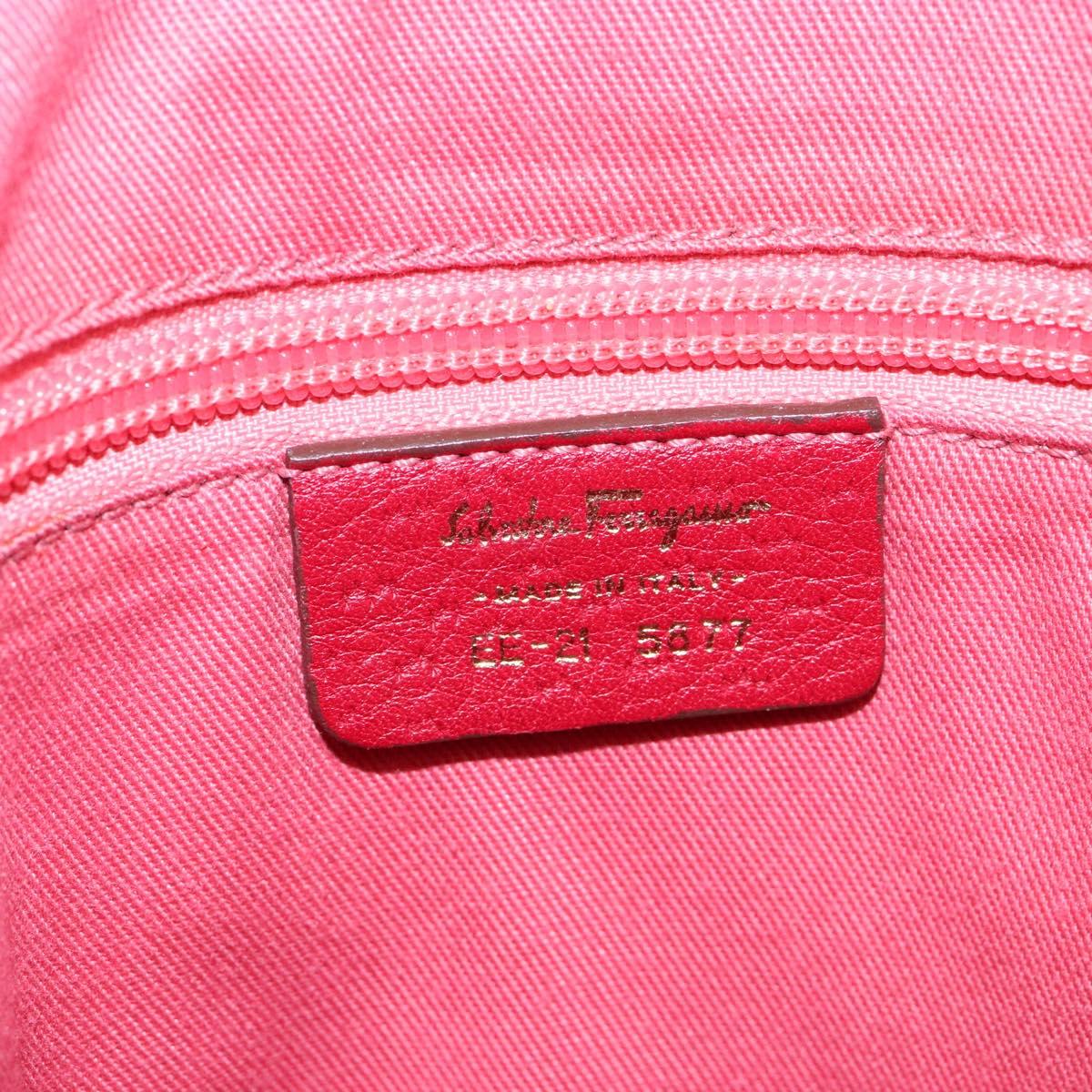 Salvatore Ferragamo Gancini Hand Bag Leather Red Gold Auth 135928