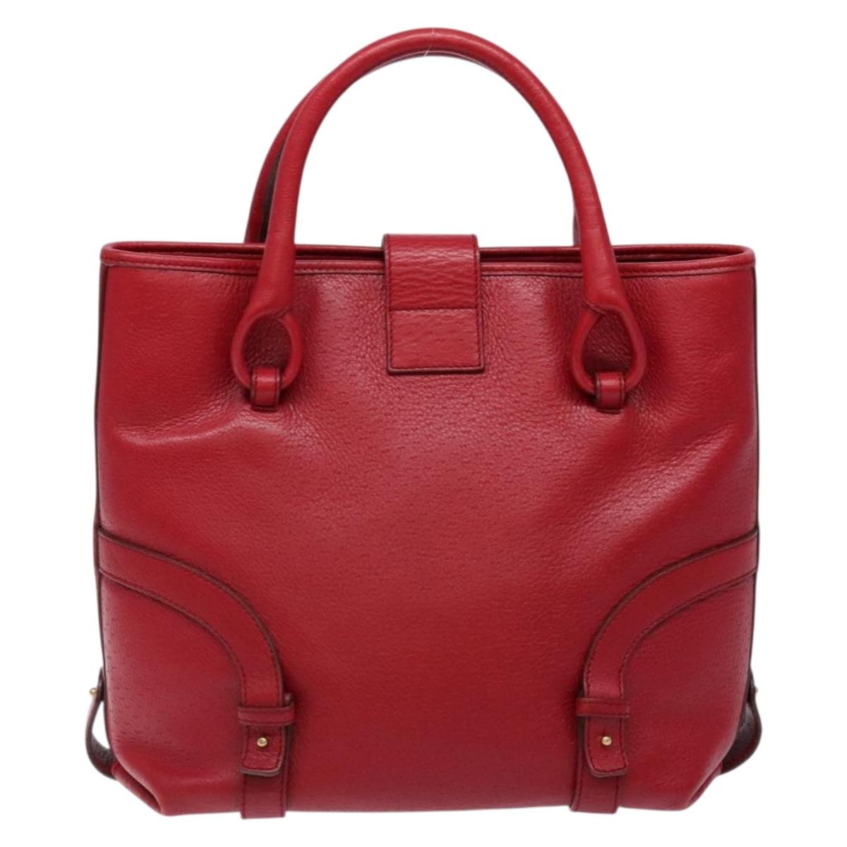 Salvatore Ferragamo Gancini Hand Bag Leather Red Gold Auth 135928