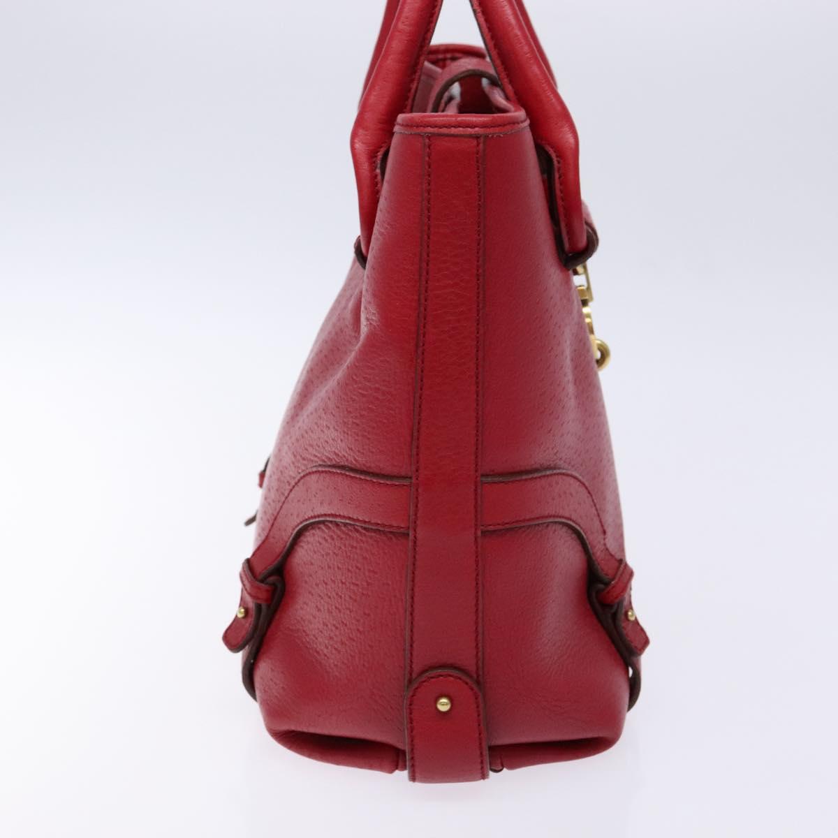 Salvatore Ferragamo Gancini Hand Bag Leather Red Gold Auth 135928