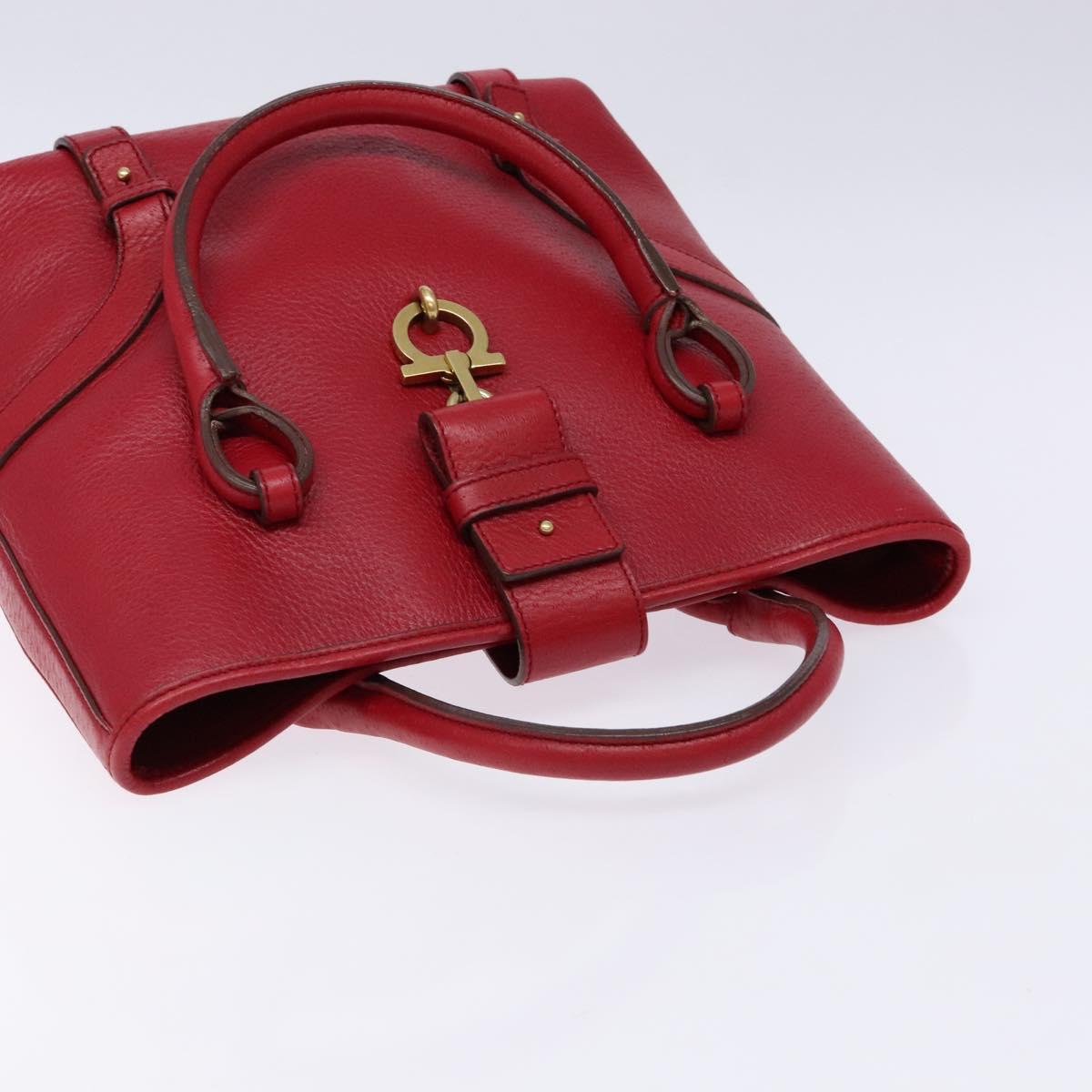 Salvatore Ferragamo Gancini Hand Bag Leather Red Gold Auth 135928