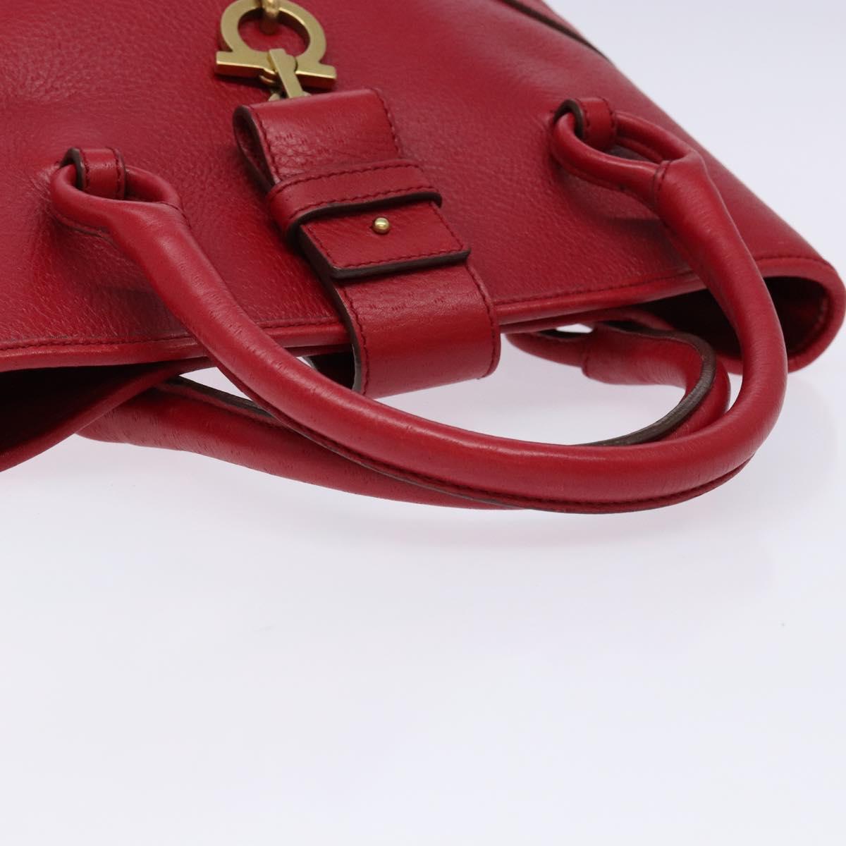 Salvatore Ferragamo Gancini Hand Bag Leather Red Gold Auth 135928