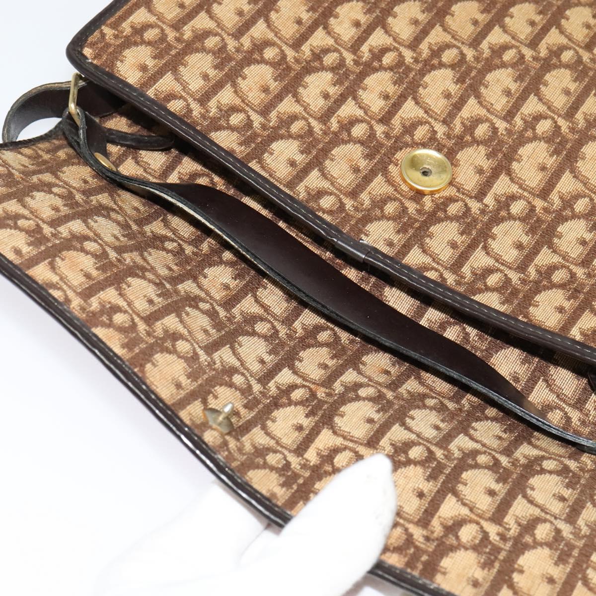 Christian Dior Trotter Canvas Shoulder Bag Brown Gold Auth 135940
