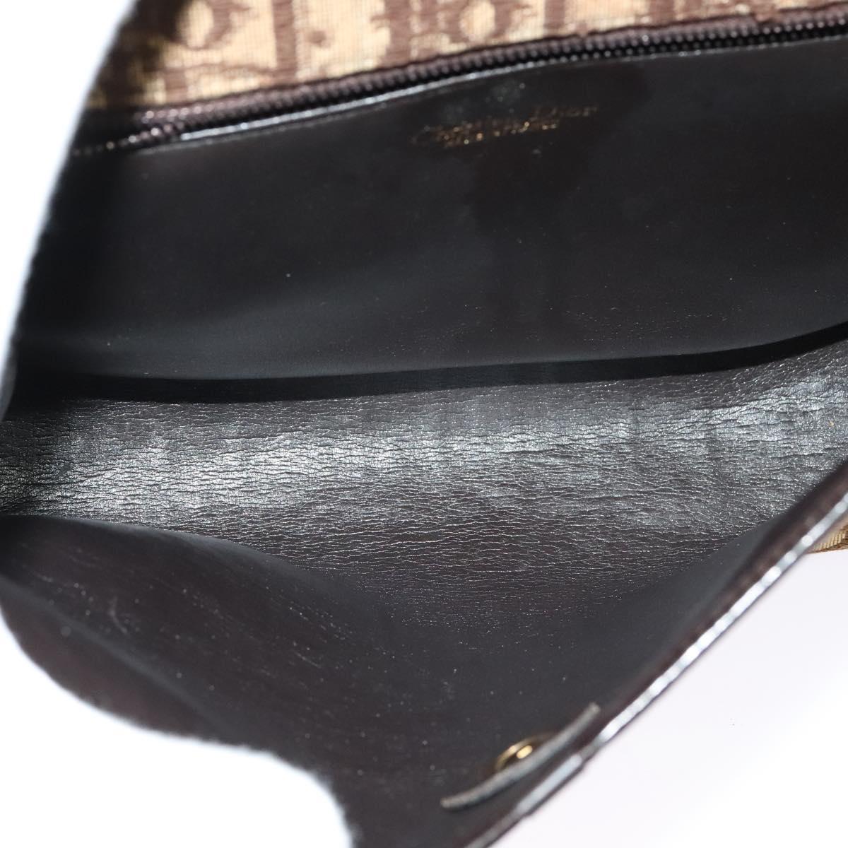 Christian Dior Trotter Canvas Shoulder Bag Brown Gold Auth 135940