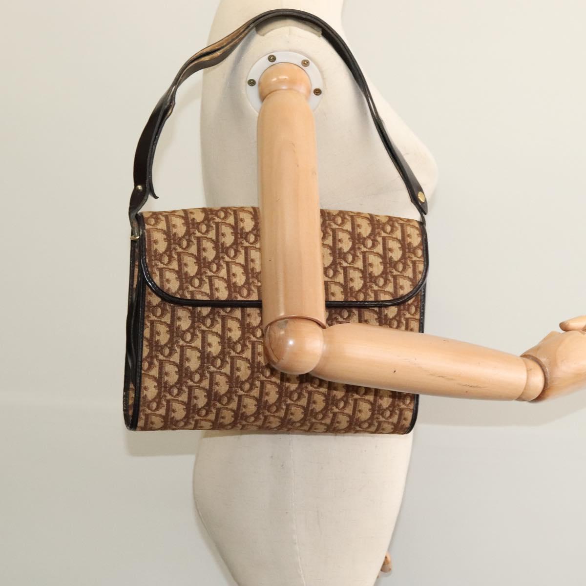 Christian Dior Trotter Canvas Shoulder Bag Brown Gold Auth 135940
