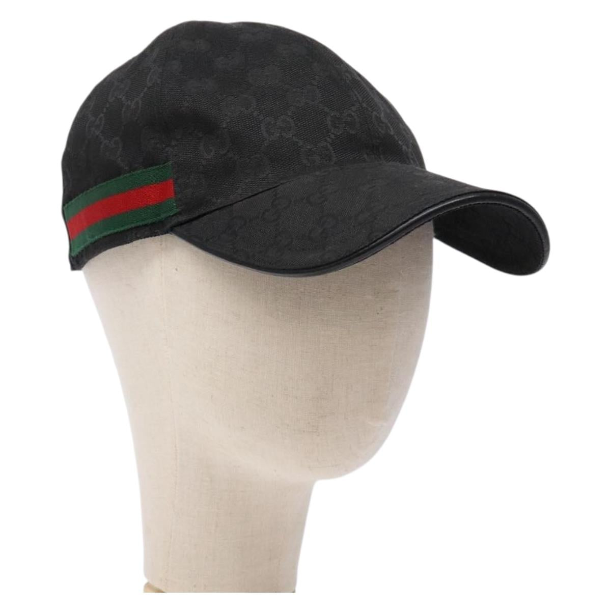 GUCCI Web Sherry Line GG Canvas Cap S Black Red Green 200085 Auth 135944