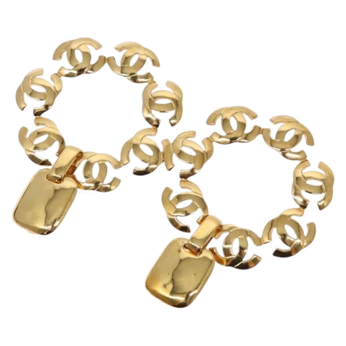 CHANEL COCO Mark Earring Metal Gold CC Auth 135951SAV