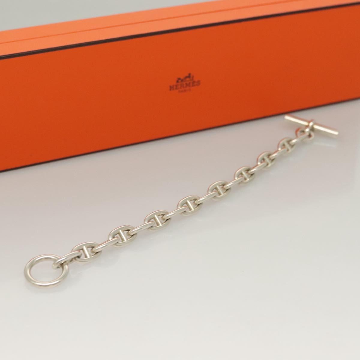 HERMES Chene Dunkle MM Bracelet Ag925 17 Links Silver Auth 135953SM