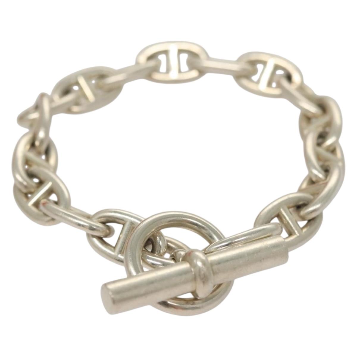 HERMES Chene Dunkle MM Bracelet Ag925 17 Links Silver Auth 135953SM