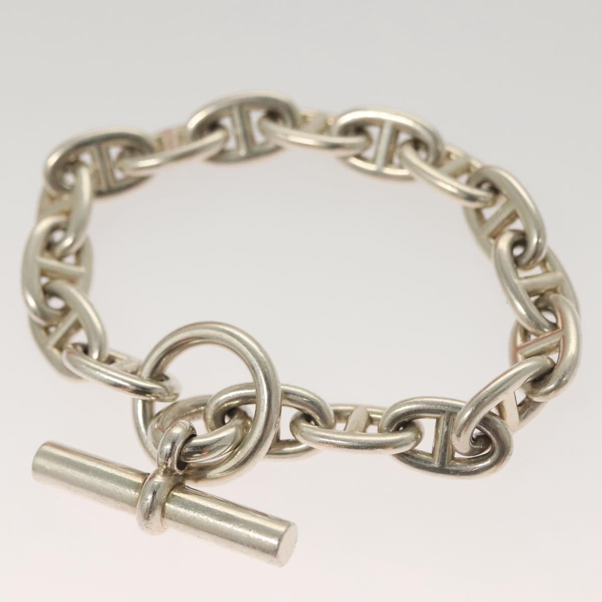 HERMES Chene Dunkle MM Bracelet Ag925 17 Links Silver Auth 135953SM