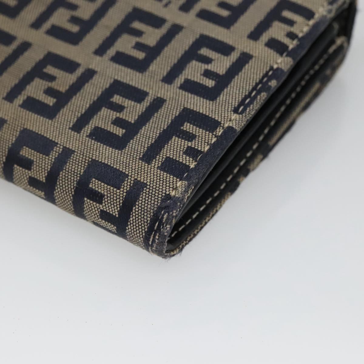 FENDI Zucchino Canvas Long Wallet Navy Silver Auth 135967