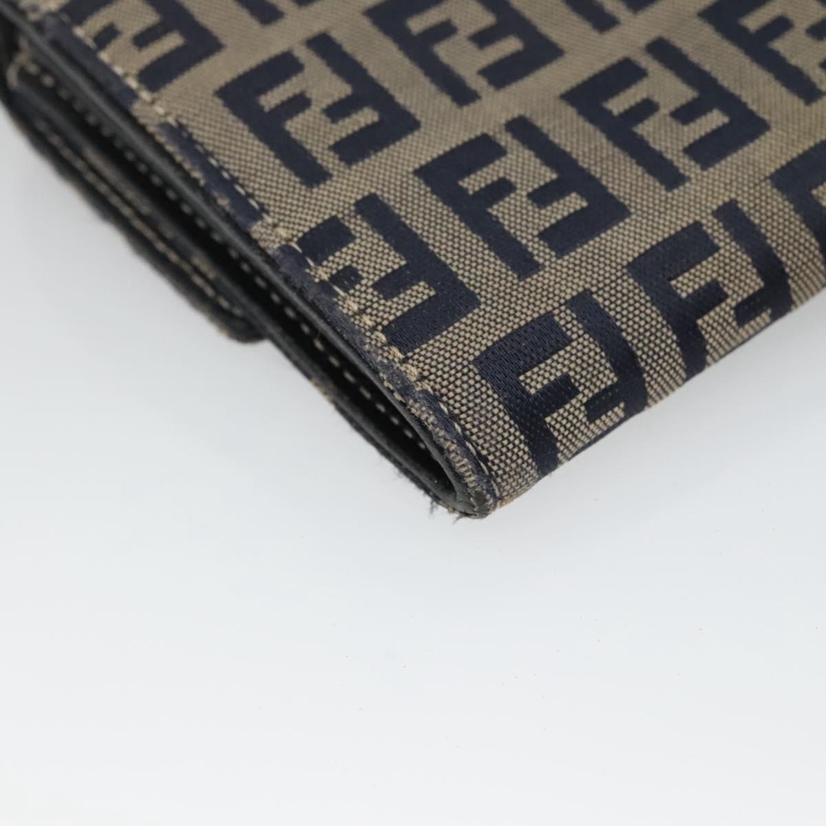 FENDI Zucchino Canvas Long Wallet Navy Silver Auth 135967
