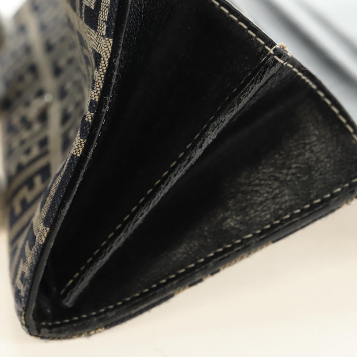 FENDI Zucchino Canvas Long Wallet Navy Silver Auth 135967