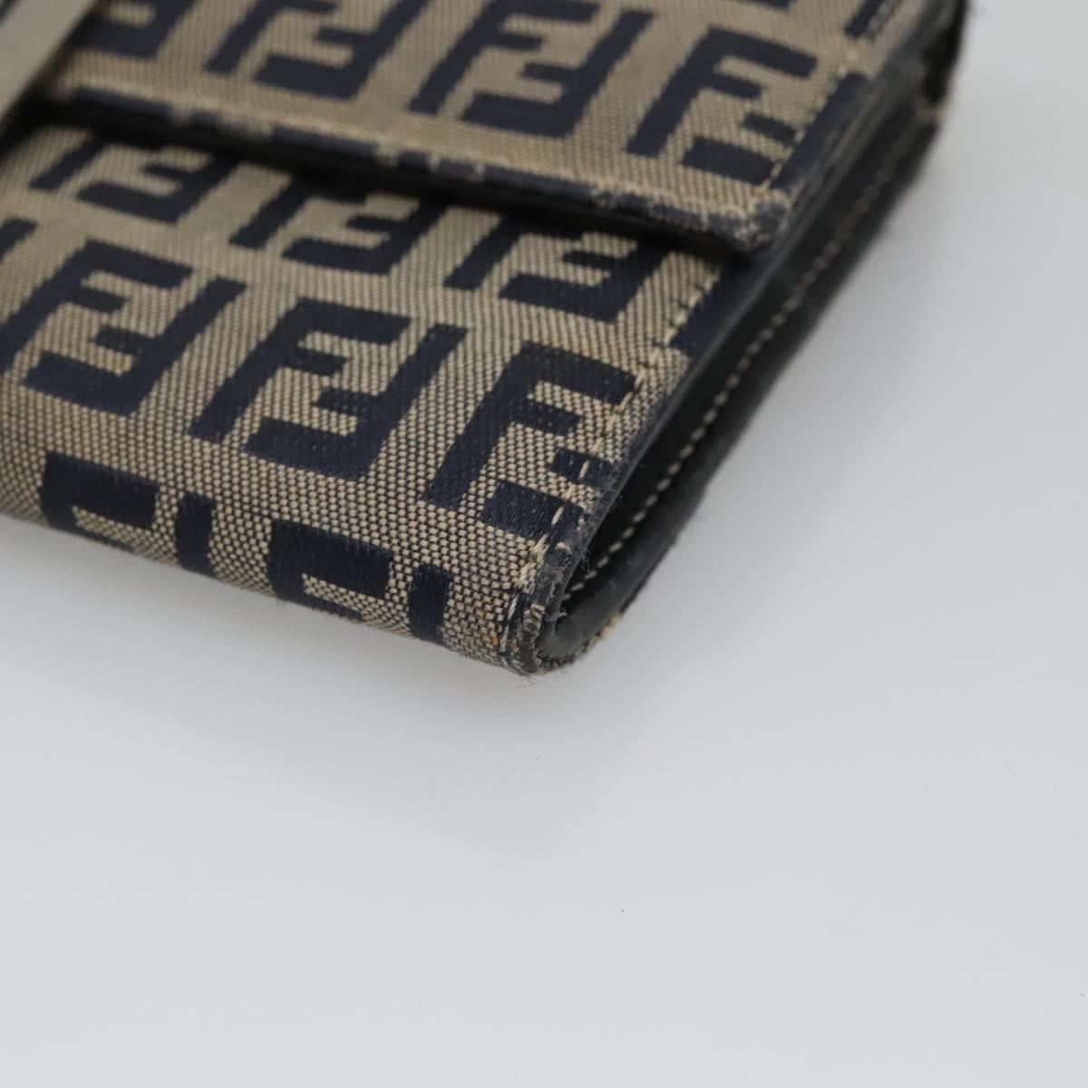 FENDI Zucchino Canvas Long Wallet Navy Silver Auth 135967