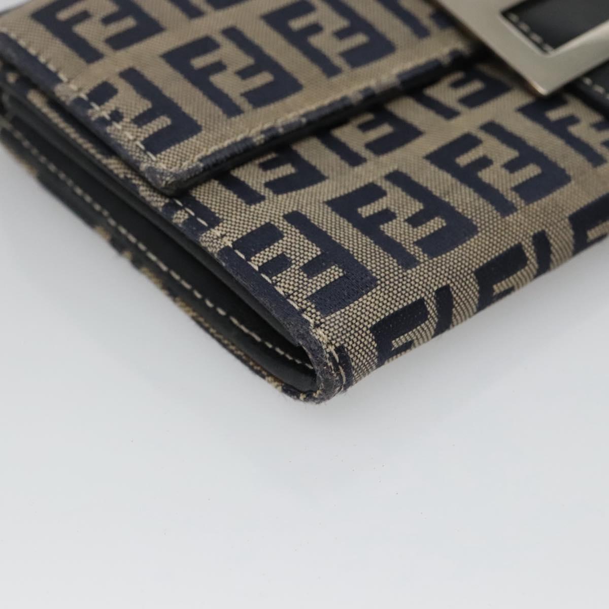 FENDI Zucchino Canvas Long Wallet Navy Silver Auth 135967