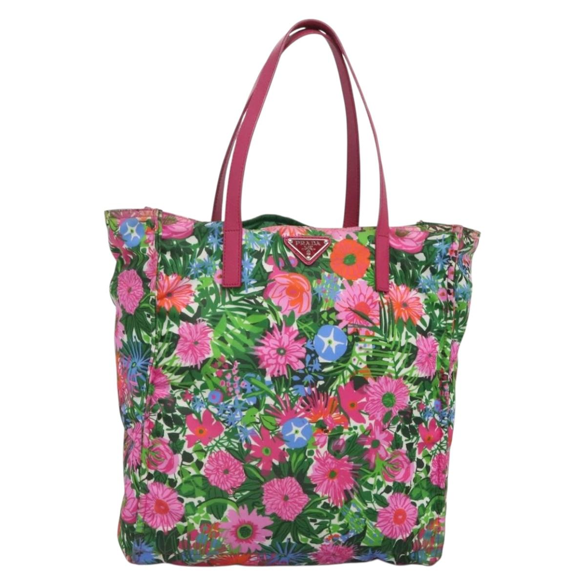 PRADA Tote Bag Nylon Multicolor Silver Auth 135984