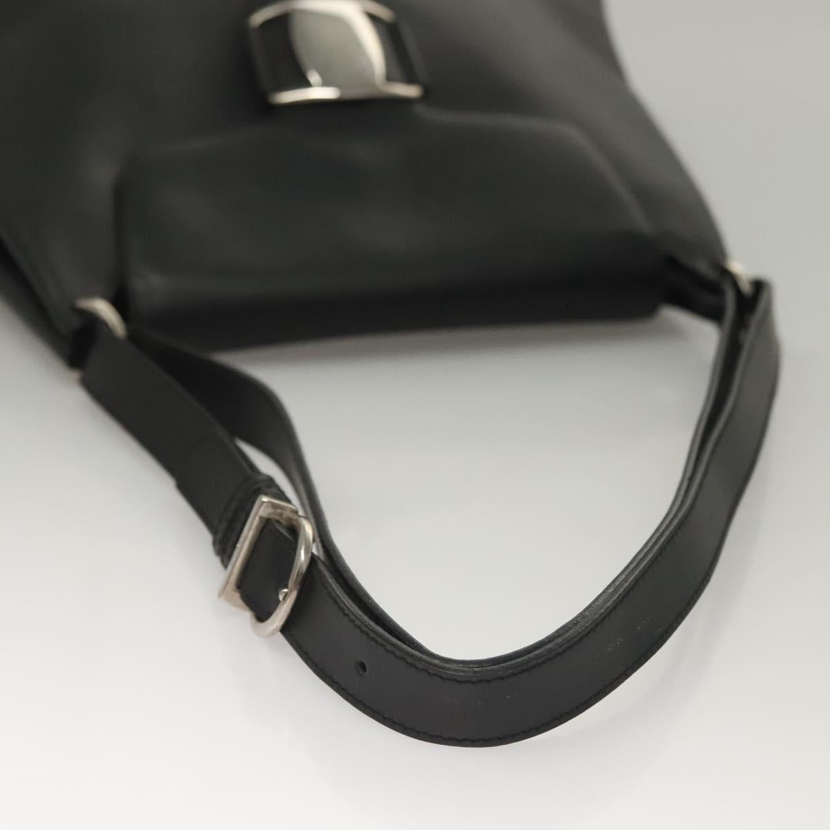 Salvatore Ferragamo Vala Shoulder Bag Enamel Black Gold Auth 135986