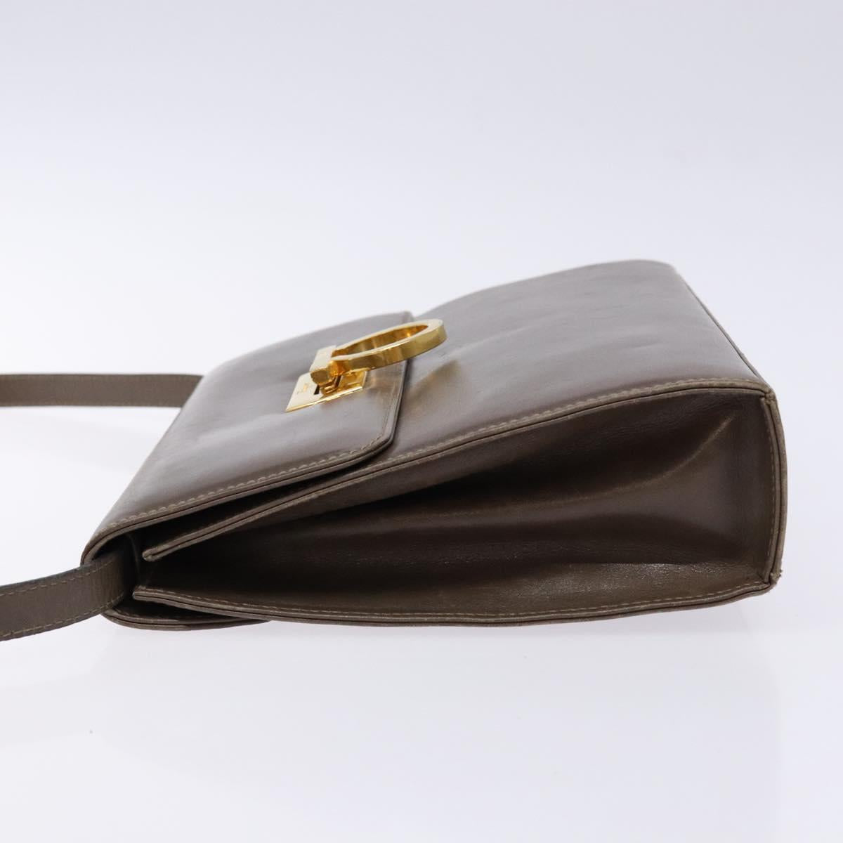Salvatore Ferragamo Gancini Shoulder Bag Leather Brown Silver Auth 135987