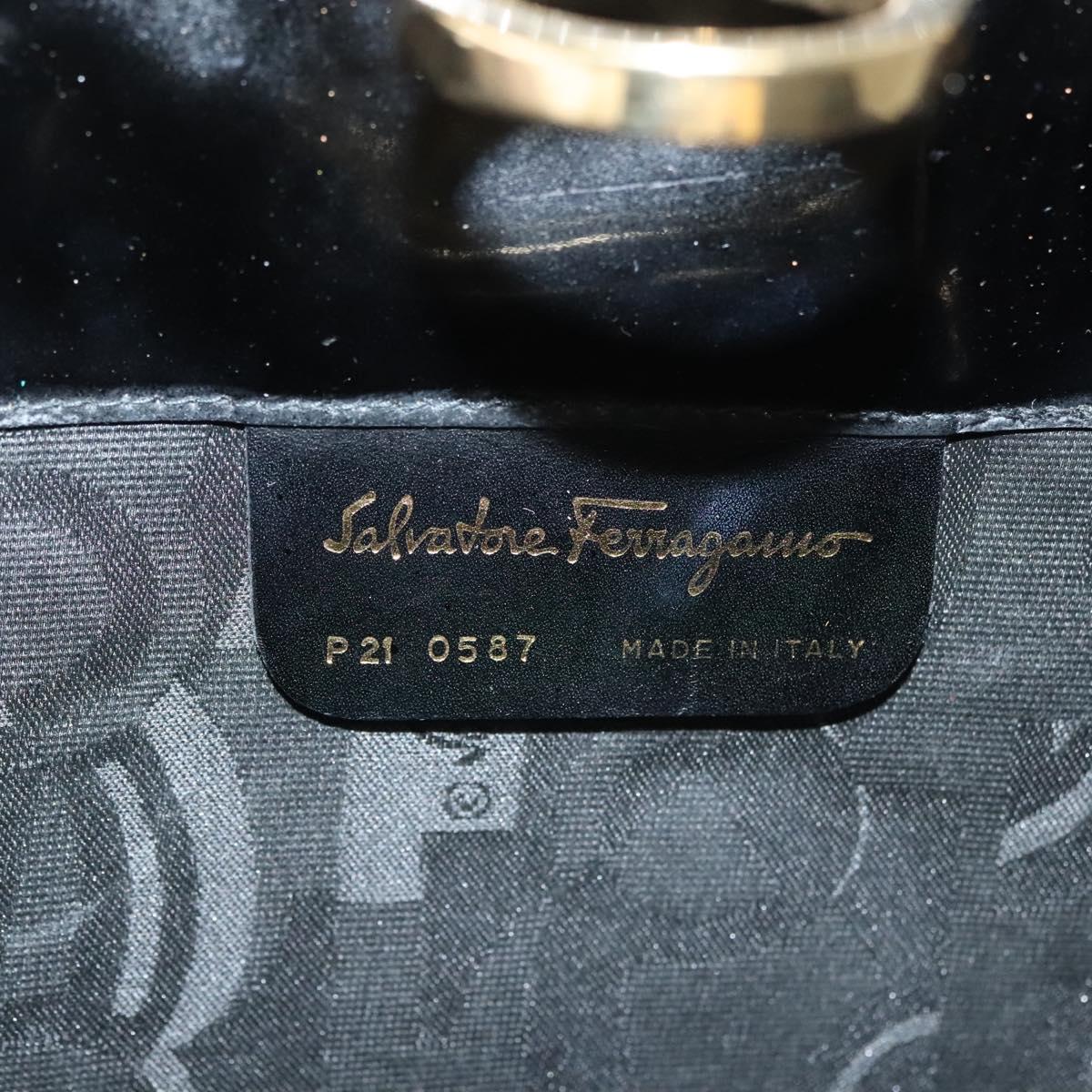 Salvatore Ferragamo Gancini Chain Shoulder Bag Enamel Black Silver Auth 135991