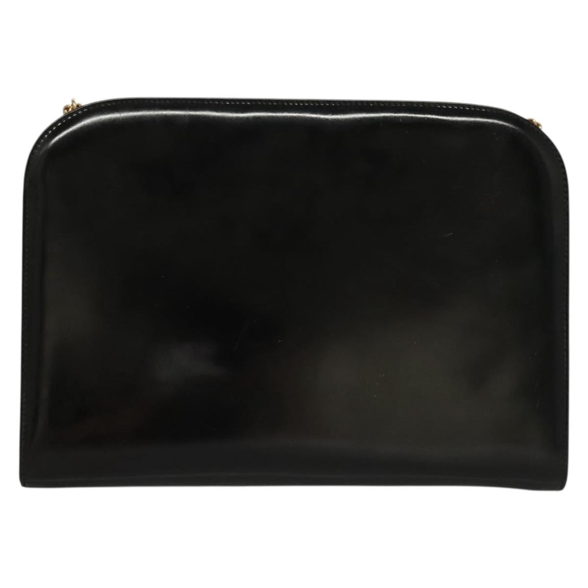 Salvatore Ferragamo Gancini Chain Shoulder Bag Enamel Black Silver Auth 135991